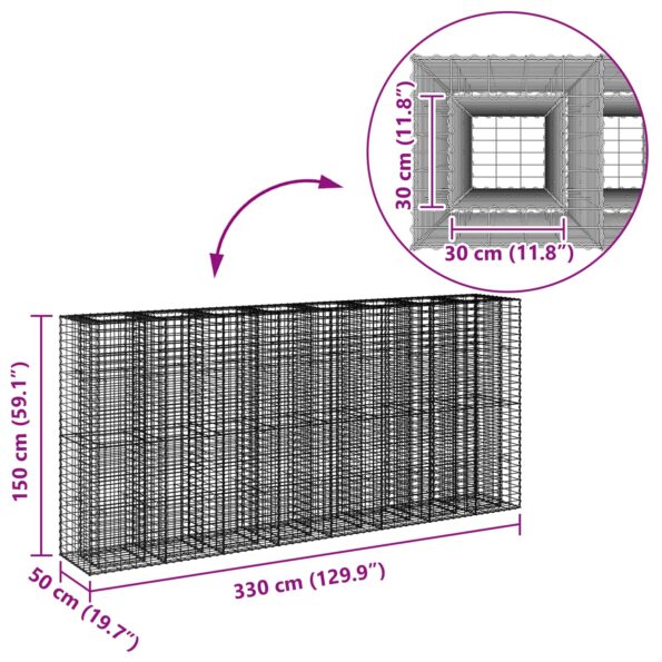 vidaXL Gabiónová vyvýšená posteľ 4 pcs Strieborná 330 x 50 x 150 cm – Obrázok 10