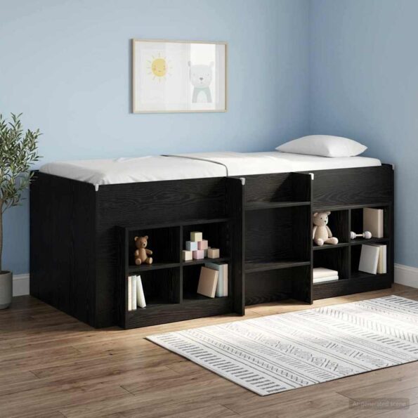 vidaXL Rám postele pre deti na vysokej posteli 2 pcs Čierny dub – Obrázok 3