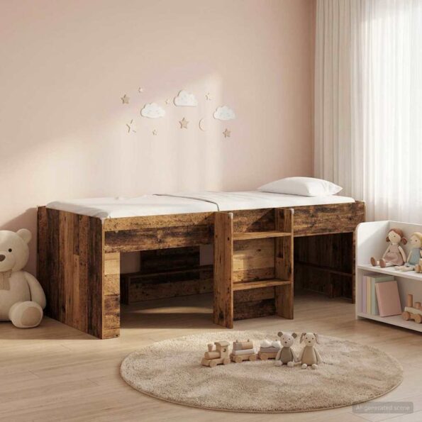 vidaXL Rám postele pre deti na vysokej posteli 2 pcs Staré drevo – Obrázok 3