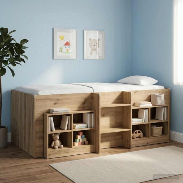vidaXL Rám postele pre deti na vysokej posteli 2 pcs Dub artisan – Obrázok 3