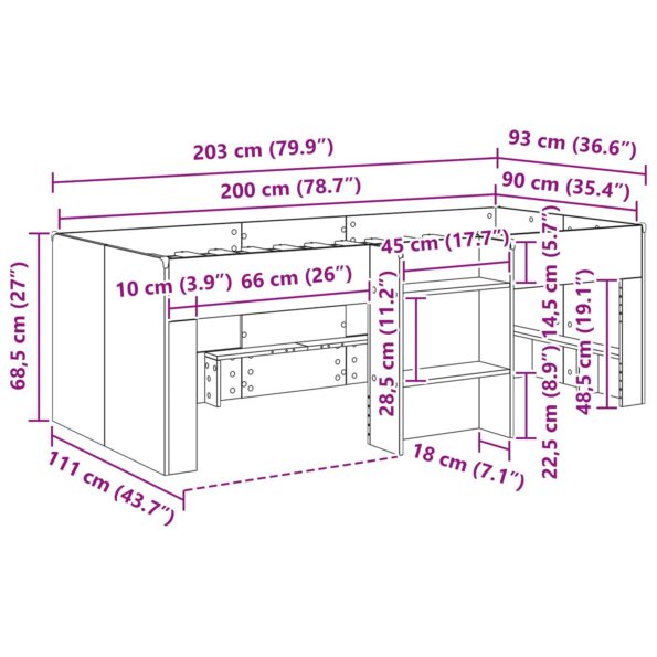 vidaXL Rám postele pre deti na vysokej posteli 2 pcs Dub sonoma – Obrázok 10