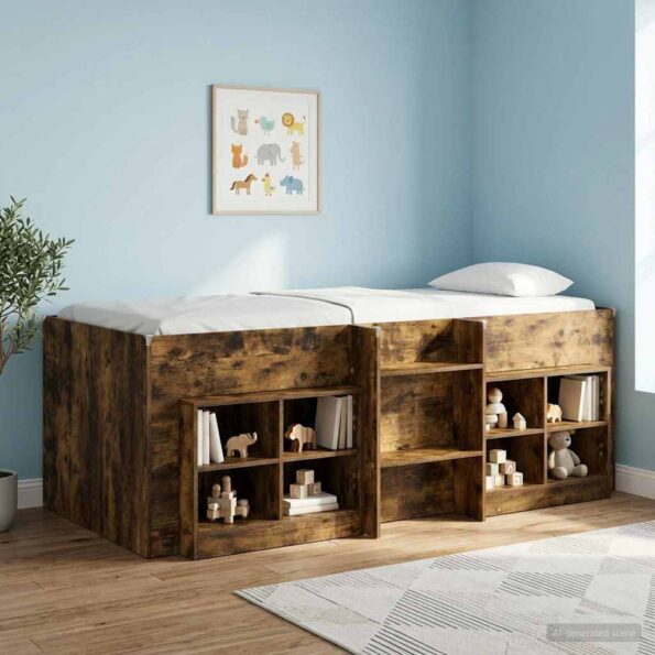 vidaXL Rám postele pre deti na vysokej posteli 2 pcs Dymový dub – Obrázok 3