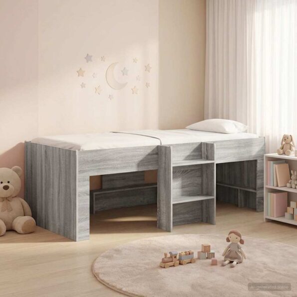 vidaXL Rám postele pre deti na vysokej posteli 2 pcs Sivý Sonoma – Obrázok 3