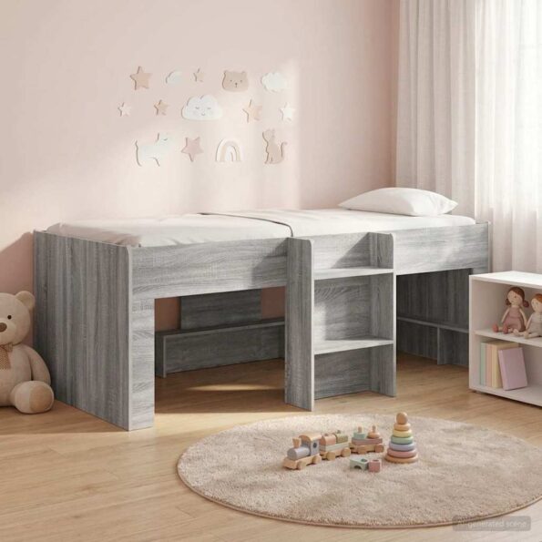 vidaXL Rám postele pre deti na vysokej posteli 2 pcs Sivý Sonoma – Obrázok 3