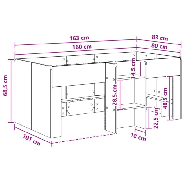 vidaXL Rám postele pre deti na vysokej posteli 2 pcs Dymový dub – Obrázok 9