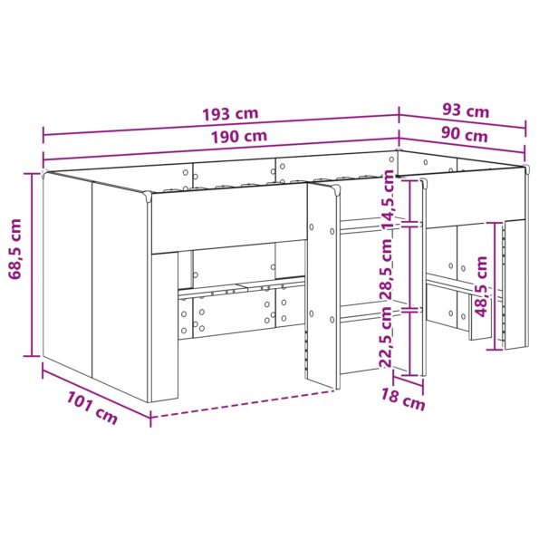 vidaXL Rám postele pre deti na vysokej posteli 2 pcs Dymový dub – Obrázok 9
