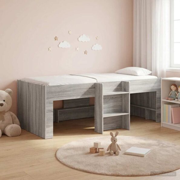 vidaXL Rám postele pre deti na vysokej posteli 2 pcs Sivý Sonoma – Obrázok 3