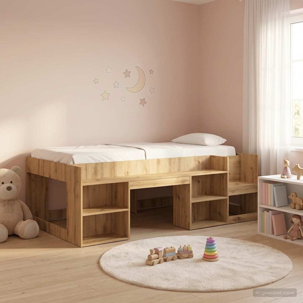 3422642_1.jpg vidaXL Detská posteľová konštrukcia so skladovaním Dub artisan – Obrázok 1