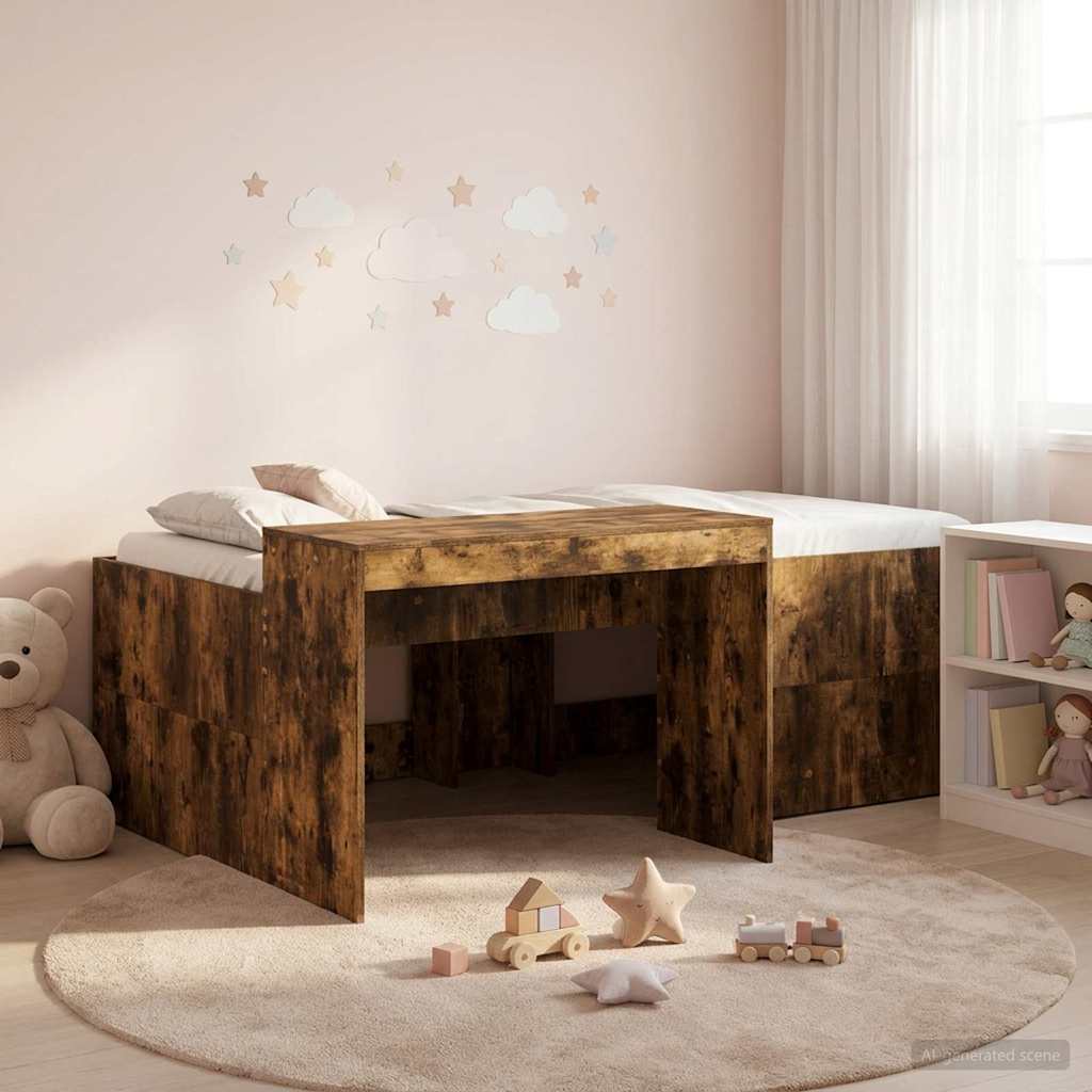 3422687_1.jpg vidaXL Detská vysoká posteľ s pultom Dymový dub 75 x 190 cm – Obrázok 1