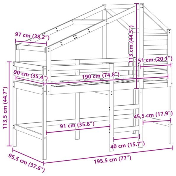 vidaXL Rám podkrovnej postele Vosková Hnedá 90 x 190 cm – Obrázok 12