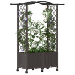 vidaXL Vyvýšený záhon s mriežkou a strechou Hnedá 125 x 40 x 144 cm PP – Obrázok 3