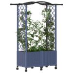 vidaXL Vyvýšený záhon s mriežkou a strechou Sivá 125 x 40 x 144 cm PP – Obrázok 3