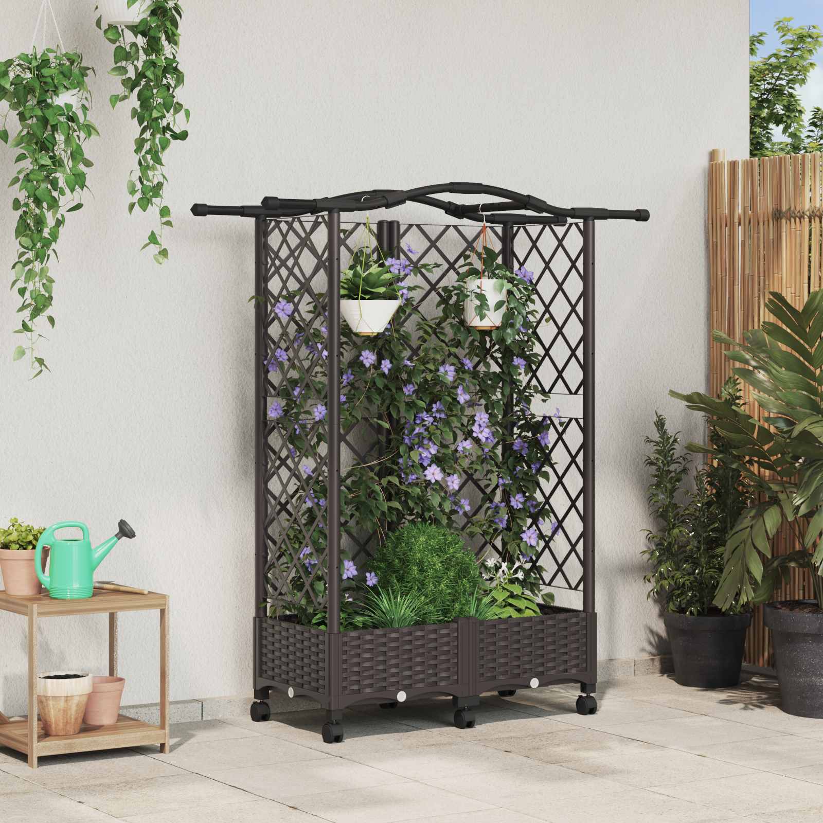 3423017_1.jpg vidaXL Vyvýšený záhon s mriežkou a strechou Hnedá 124 x 40 x 129 cm PP – Obrázok 1