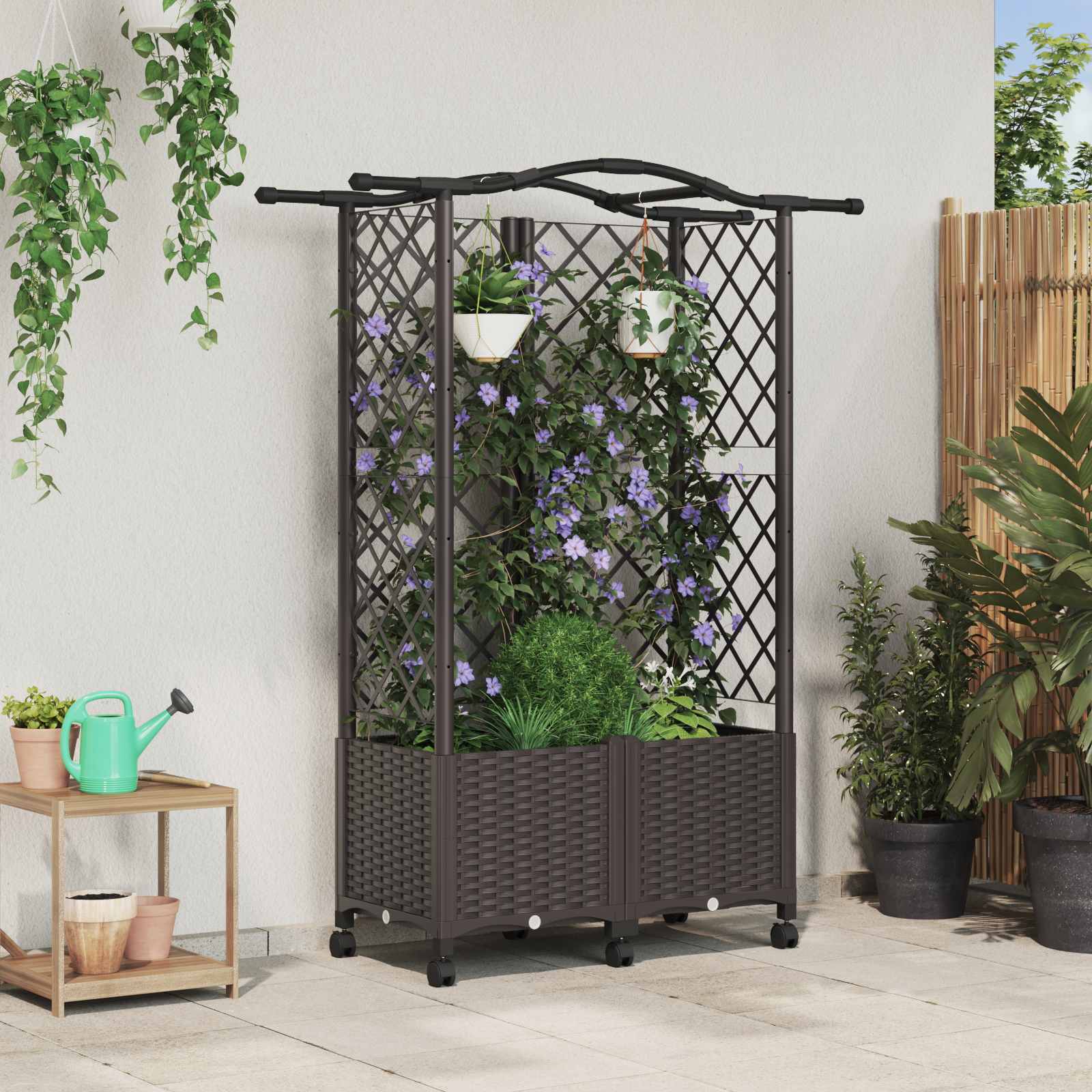 3423021_1.jpg vidaXL Vyvýšený záhon s mriežkou a strechou Hnedá 122 x 40 x 144 cm PP – Obrázok 1