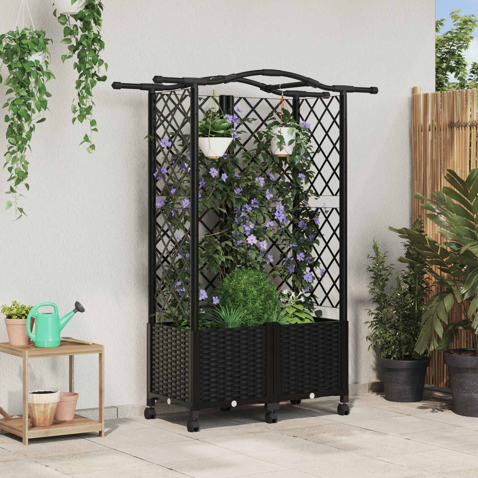 3423022_1.jpg vidaXL Vyvýšený záhon s mriežkou a strechou Čierna 122 x 40 x 144 cm – Obrázok 1