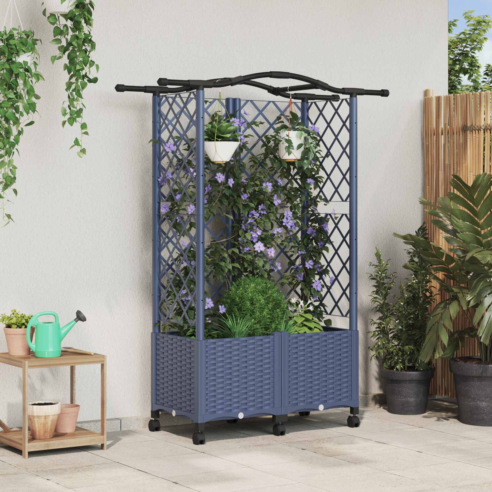 3423023_1.jpg vidaXL Vyvýšený záhon s mriežkou a strechou Sivá 122 x 40 x 144 cm PP – Obrázok 1