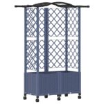 vidaXL Vyvýšený záhon s mriežkou a strechou Sivá 122 x 40 x 144 cm PP – Obrázok 2