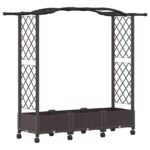 vidaXL Zvýšený záhon s trelisinou a kolesami Hnedá 169 x 40 x 129 cm – Obrázok 2