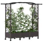 vidaXL Zvýšený záhon s trelisinou a kolesami Hnedá 169 x 40 x 129 cm – Obrázok 3