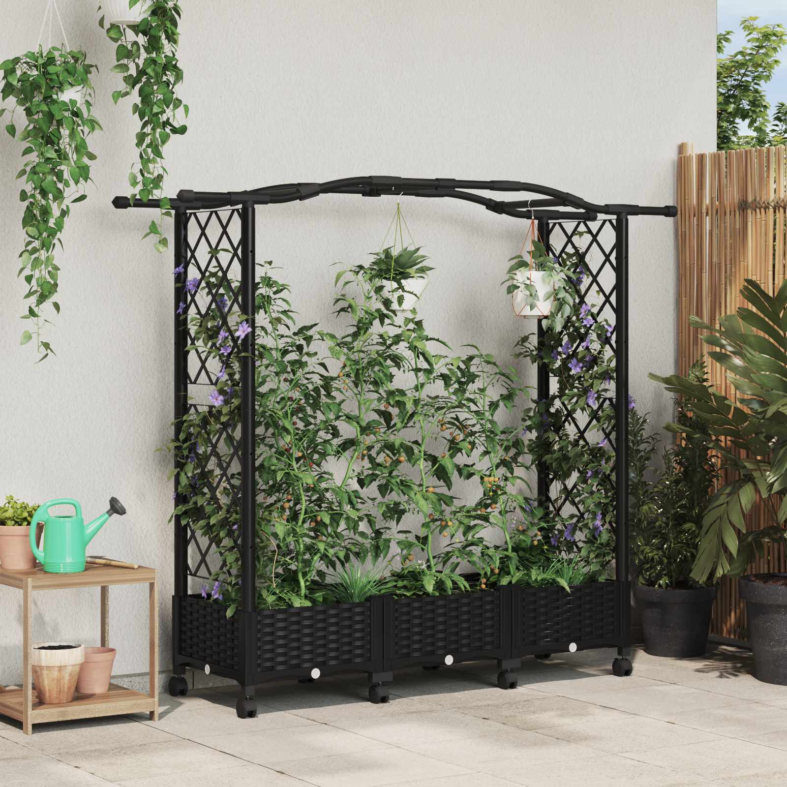 3423097_1.jpg vidaXL Vyvýšený záhon s mriežkou a strechou Čierna 169 x 40 x 129 cm – Obrázok 1