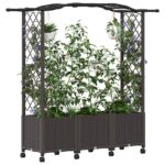 vidaXL Vyvýšený záhon s mriežkou a strechou Hnedá 164 x 40 x 144 cm PP – Obrázok 3