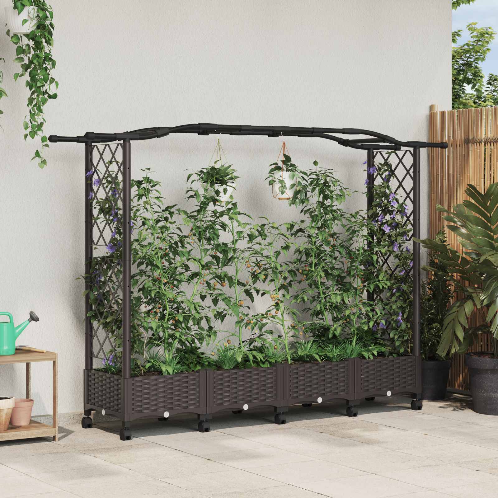 3423148_1.jpg vidaXL Vyvýšený záhon s mriežkou a strechou Hnedá 207 x 40 x 129 cm PP – Obrázok 1
