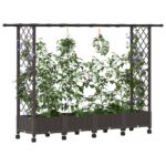 vidaXL Vyvýšený záhon s mriežkou a strechou Hnedá 203 x 40 x 127 cm PP – Obrázok 3