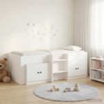 vidaXL Loftová posteľ s kabinetom 3 pcs Biela Kompozitné drevo