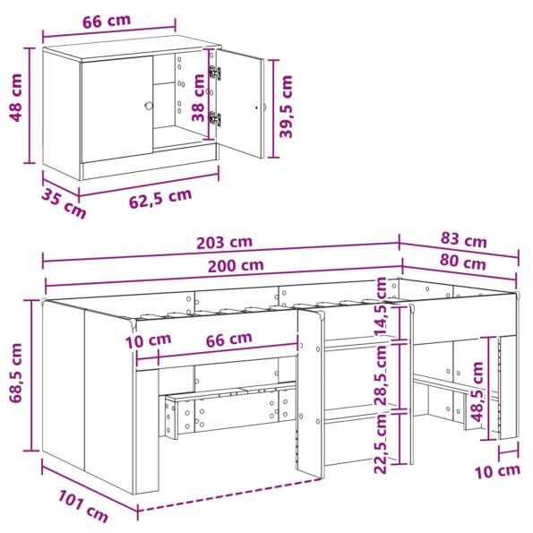 vidaXL Loftová posteľ s kabinetom 3 pcs Biela Kompozitné drevo – Obrázok 7