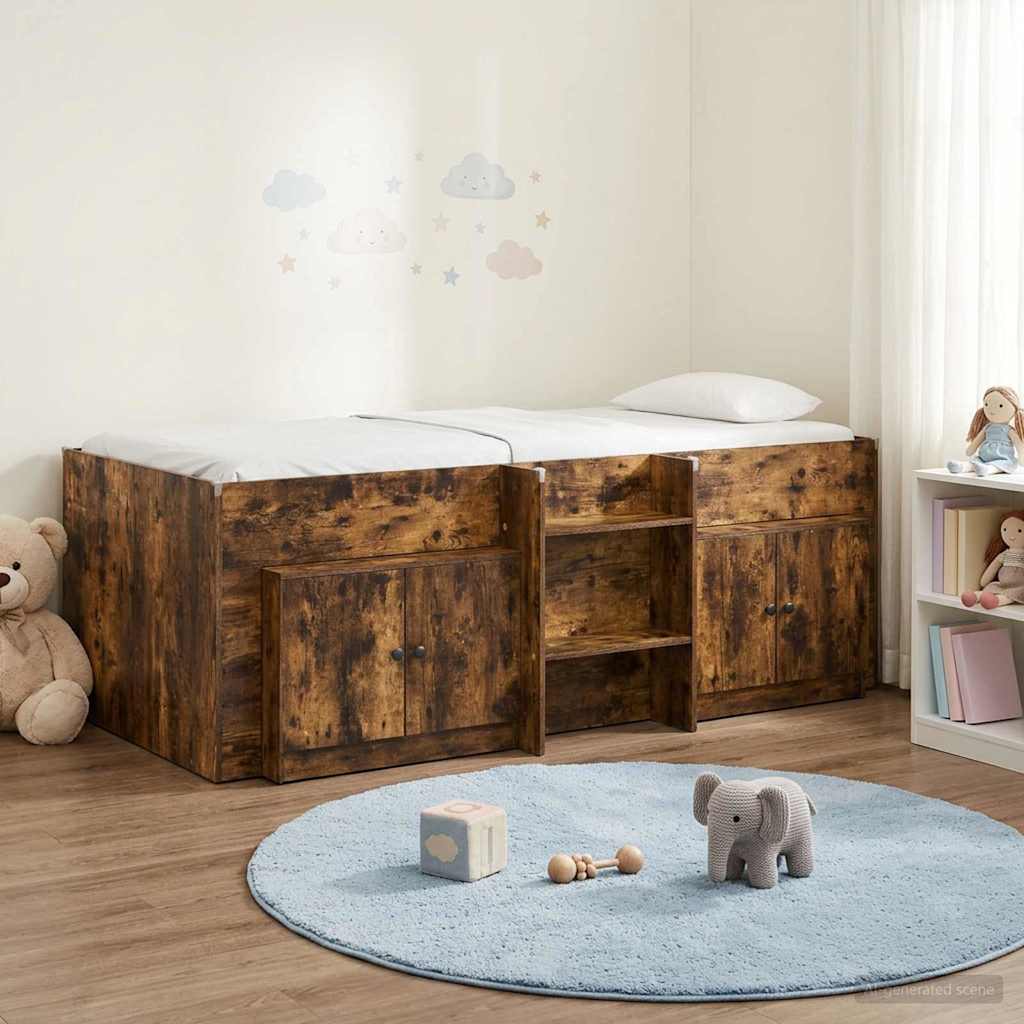 3423370_1.jpg vidaXL Loftová posteľ s kabinetom 3 pcs Dymový dub Kompozitné drevo – Obrázok 1