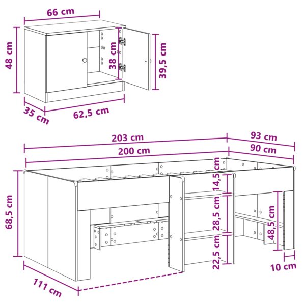 vidaXL Loftová posteľ s kabinetom 3 pcs Dymový dub Kompozitné drevo – Obrázok 7