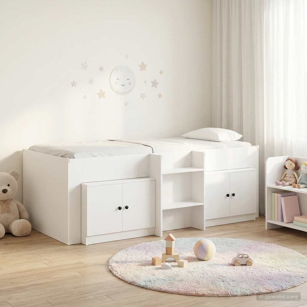 3423382_1.jpg vidaXL Loftová posteľ s kabinetom 3 pcs Biela Kompozitné drevo – Obrázok 1