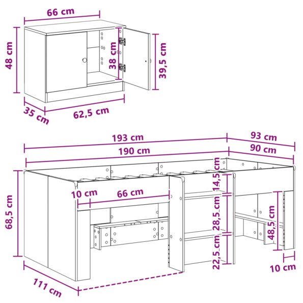 vidaXL Loftová posteľ s kabinetom 3 pcs Biela Kompozitné drevo – Obrázok 7