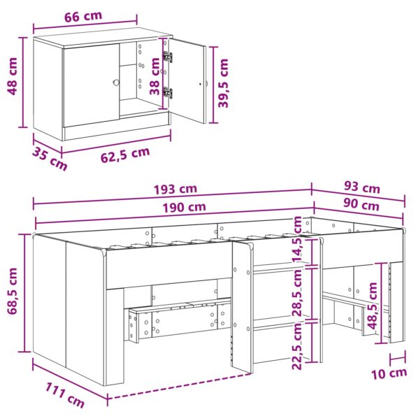 vidaXL Loftová posteľ s kabinetom 3 pcs Čierna Kompozitné drevo – Obrázok 7