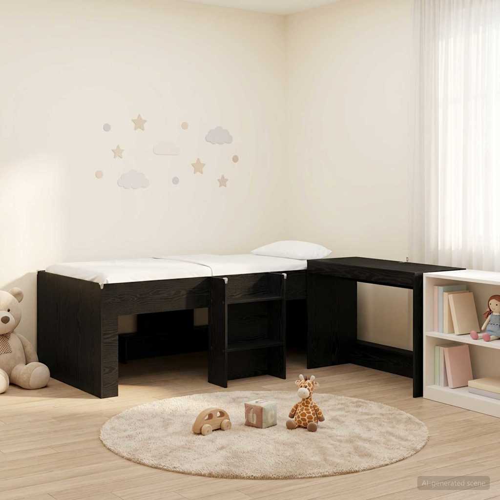 3423471_1.jpg vidaXL Detská vysoká posteľ s pultom Čierny dub 90 x 190 cm – Obrázok 1