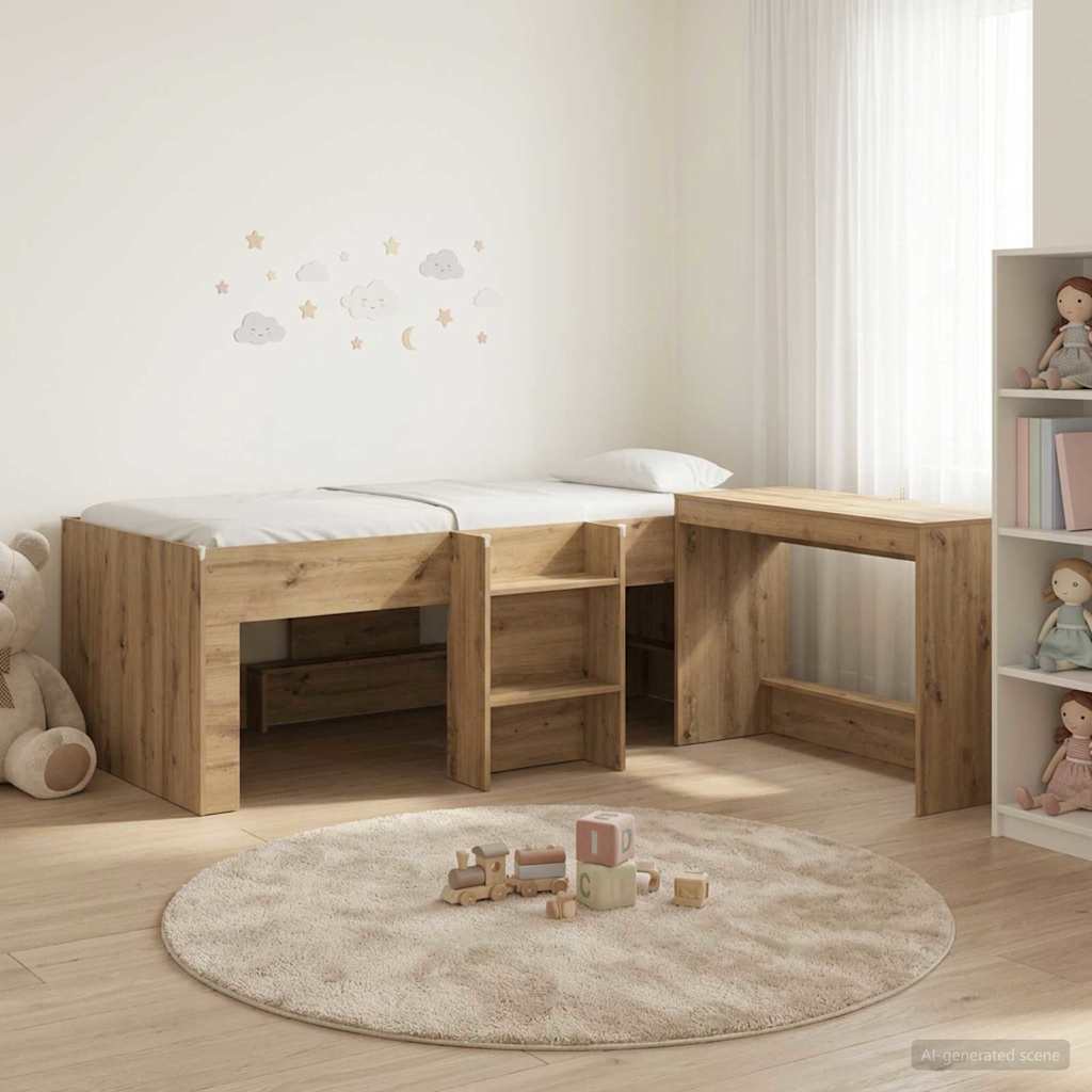 3423485_1.jpg vidaXL Detská vysoká posteľ s pultom 2 ks Dub artisan Kompozitné drevo – Obrázok 1