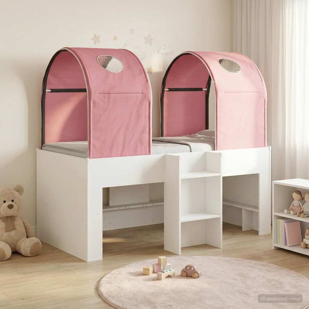 3423488_1.jpg vidaXL Posteľ s Túnelom 4 pcs Biela a ružová Kompozitné drevo – Obrázok 1