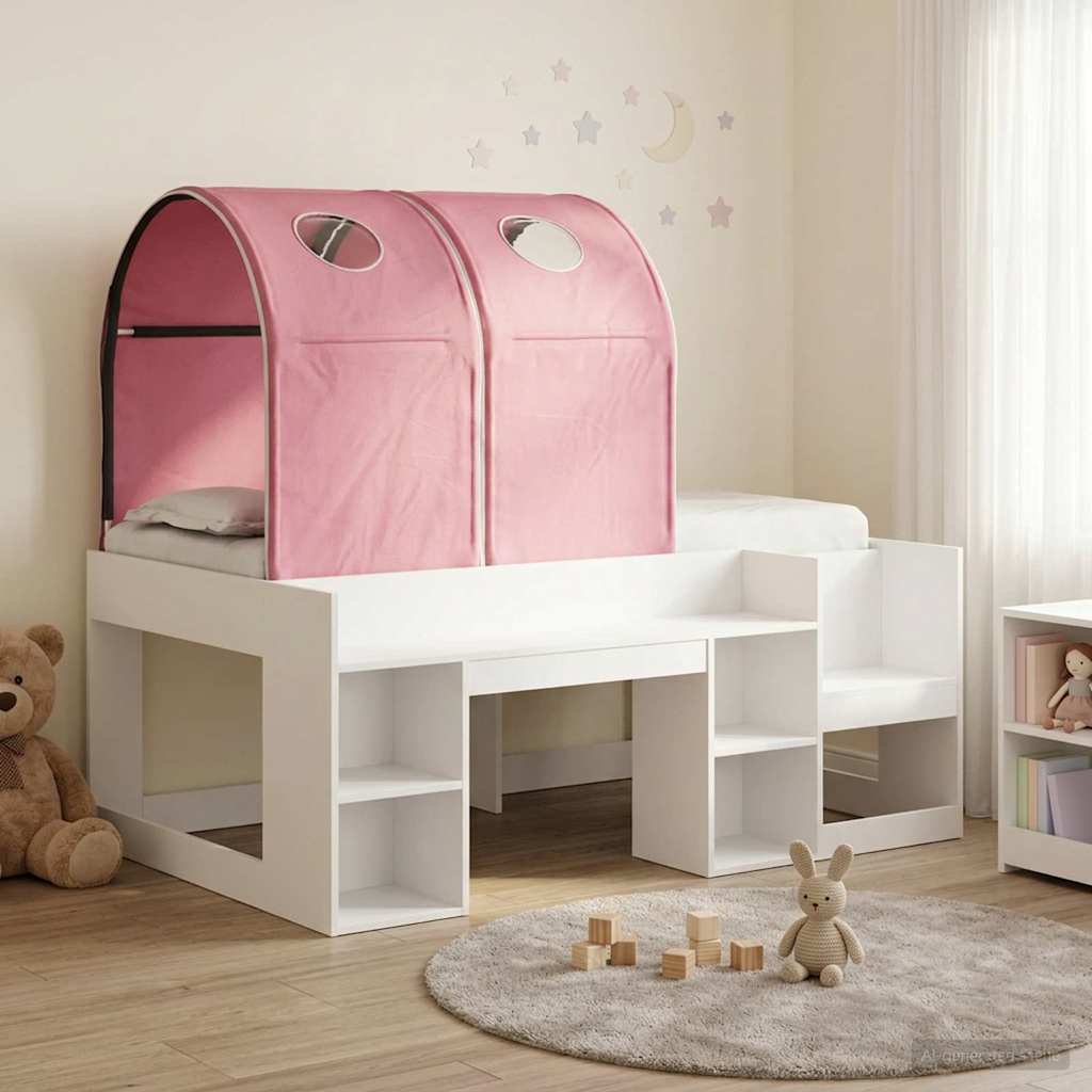 3423500_1.jpg vidaXL Posteľ s Tunelom 4 pcs Biela a ružová Kompozitné drevo – Obrázok 1