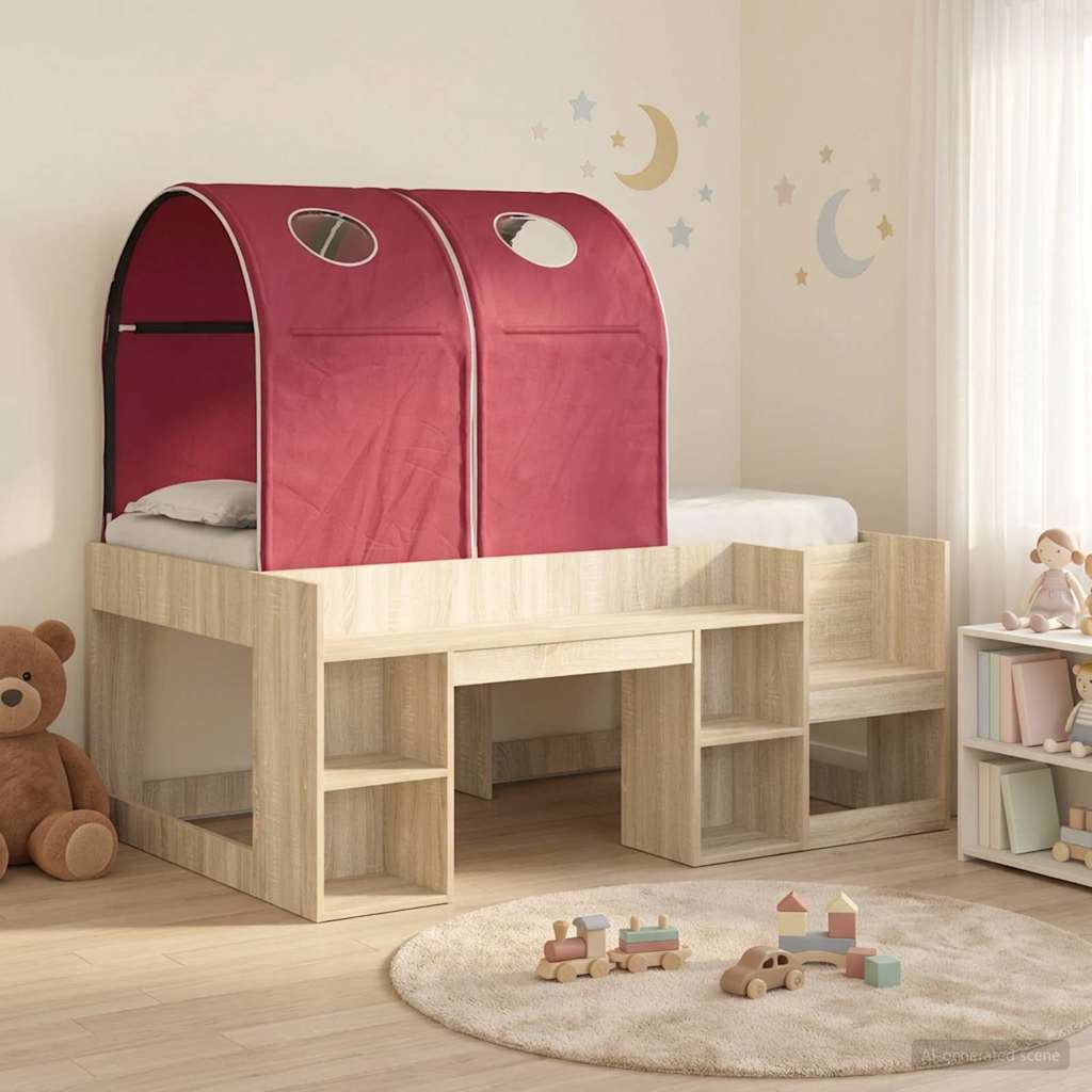 3423507_1.jpg vidaXL Posteľ s Tunelom 3 ks Dub sonoma a červená Kompozitné drevo – Obrázok 1