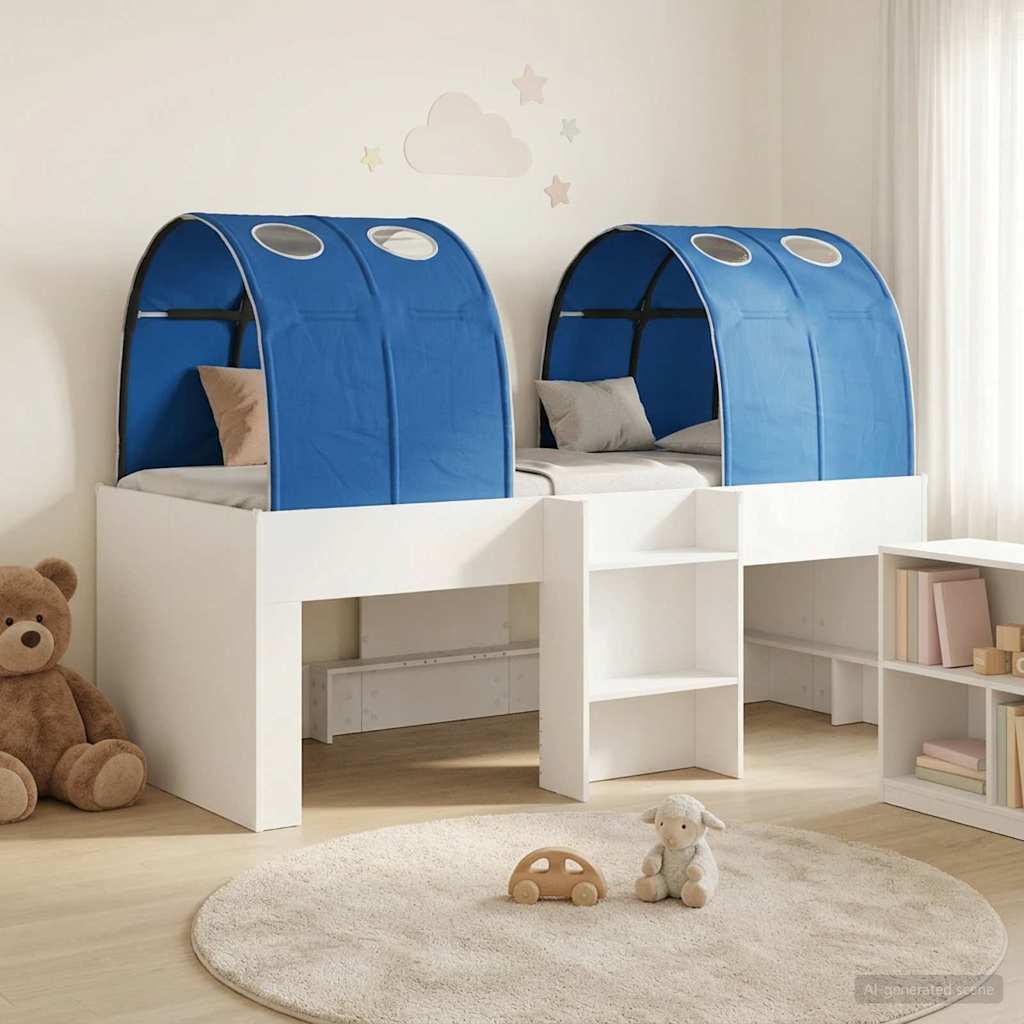 3423523_1.jpg vidaXL Posteľ s Tunelom 4 pcs Biela a modrá Kompozitné drevo – Obrázok 1