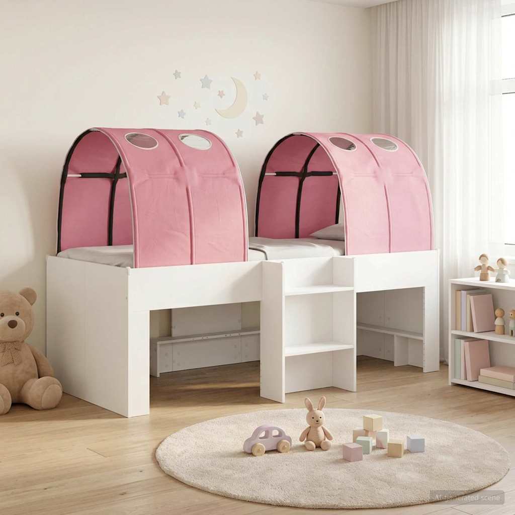 3423524_1.jpg vidaXL Posteľ s Tunelom 4 pcs Biela a ružová Kompozitné drevo – Obrázok 1