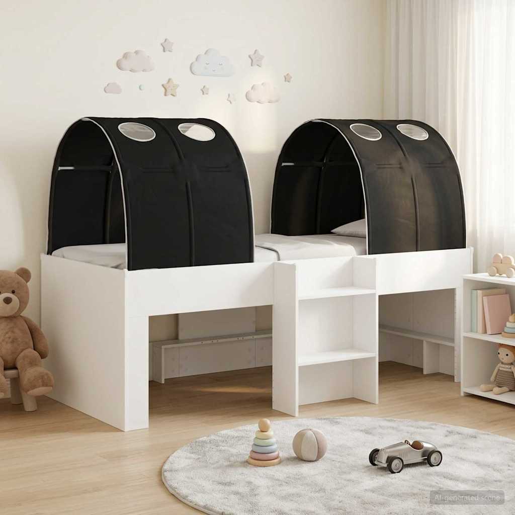 3423526_1.jpg vidaXL Posteľ s Tunelom 4 pcs Biela a čierna Kompozitné drevo – Obrázok 1