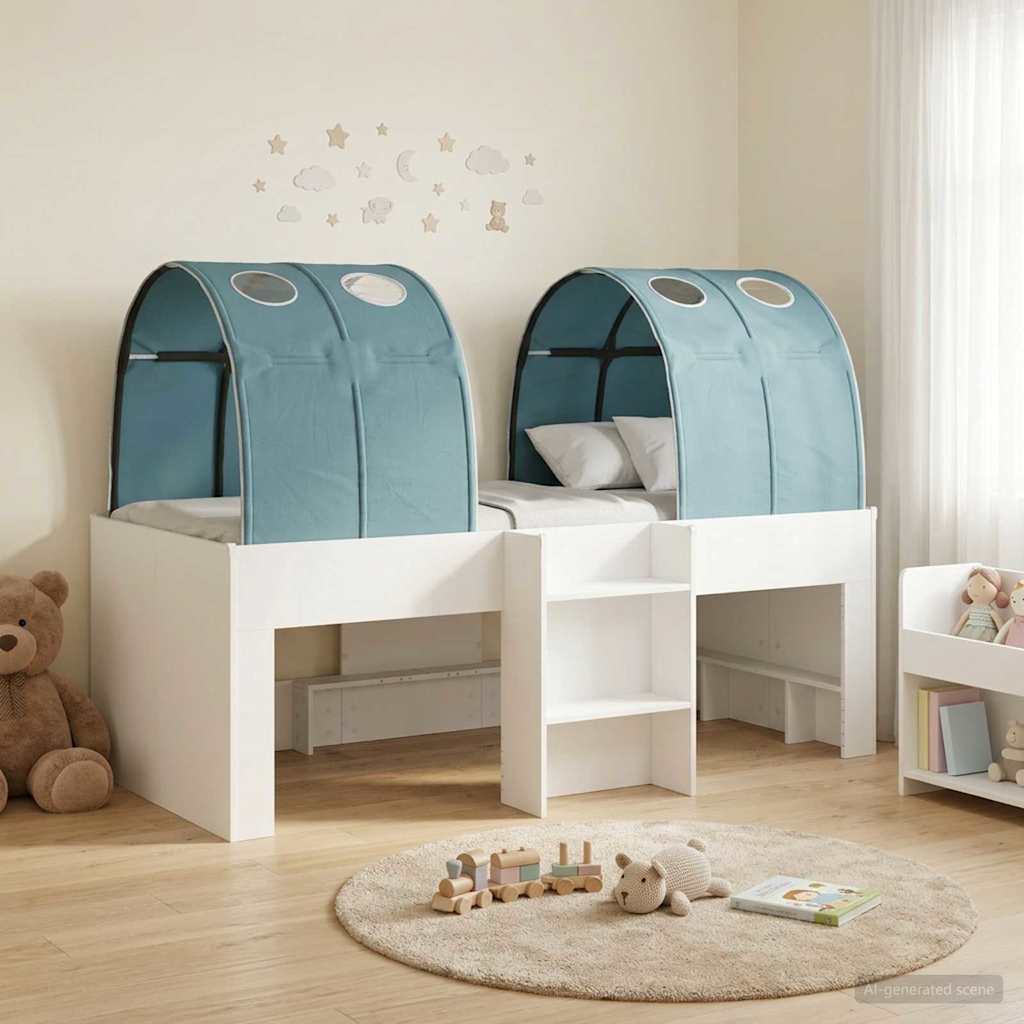 3423546_1.jpg vidaXL Posteľ s Tunelom 4 pcs Biela a svetlomodrá Kompozitné drevo – Obrázok 1