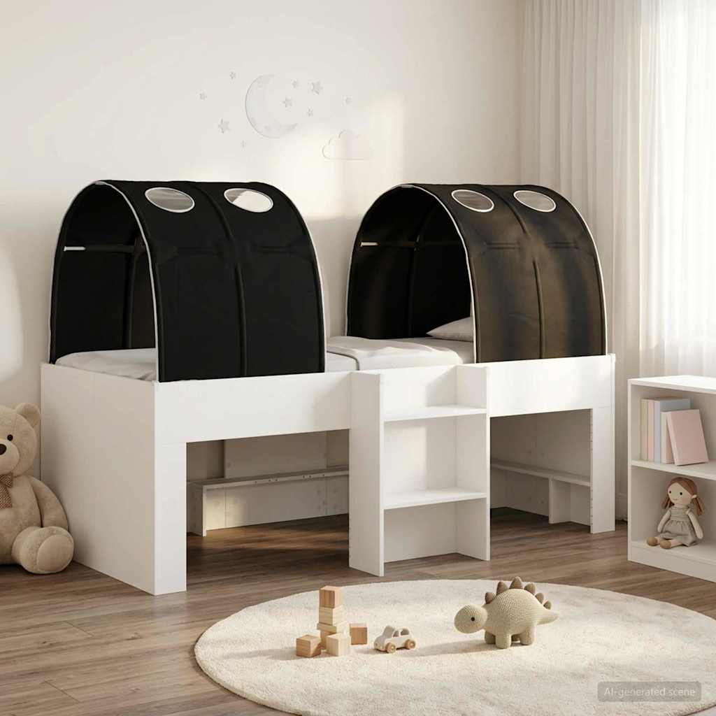 3423550_1.jpg vidaXL Posteľ s Tunelom 4 pcs Biela a čierna Kompozitné drevo – Obrázok 1