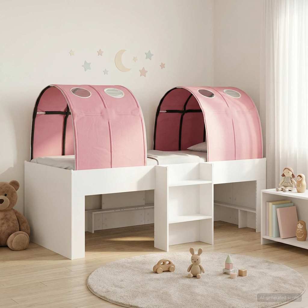 3423560_1.jpg vidaXL Posteľ s Tunelom 4 pcs Biela a ružová Kompozitné drevo – Obrázok 1