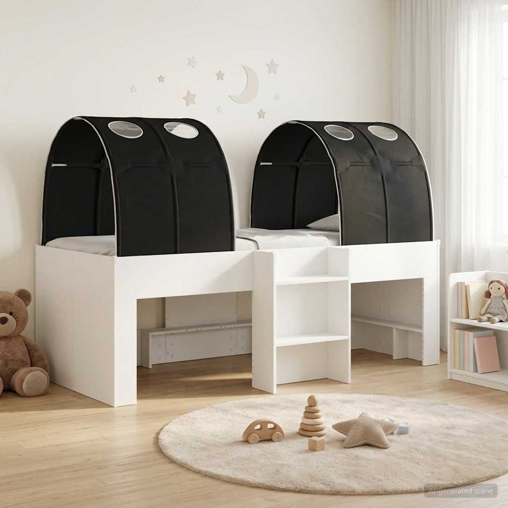 3423562_1.jpg vidaXL Posteľ s Tunelom 4 pcs Biela a čierna Kompozitné drevo – Obrázok 1