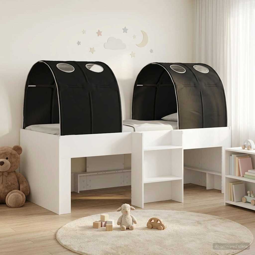 3423574_1.jpg vidaXL Posteľ s Tunelom 4 pcs Biela a čierna Kompozitné drevo – Obrázok 1