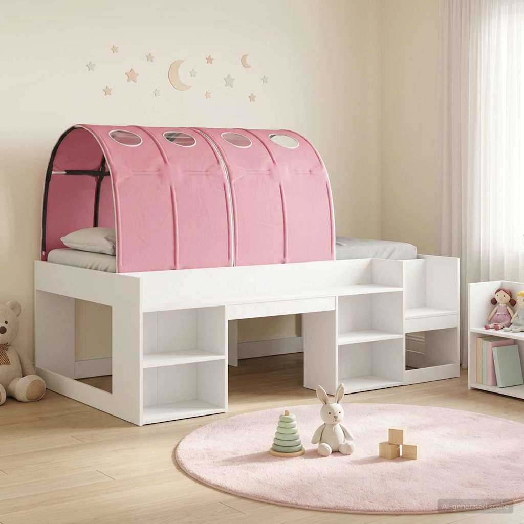 3423584_1.jpg vidaXL Posteľ s Tunelom 4 pcs Biela a ružová Kompozitné drevo – Obrázok 1