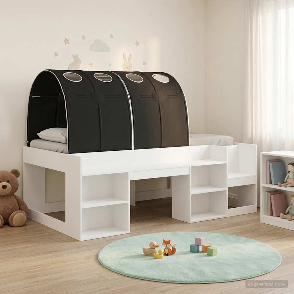 3423610_1.jpg vidaXL Posteľový rám s tunelom 3 pcs Biela a čierna Konštruované drevo – Obrázok 1