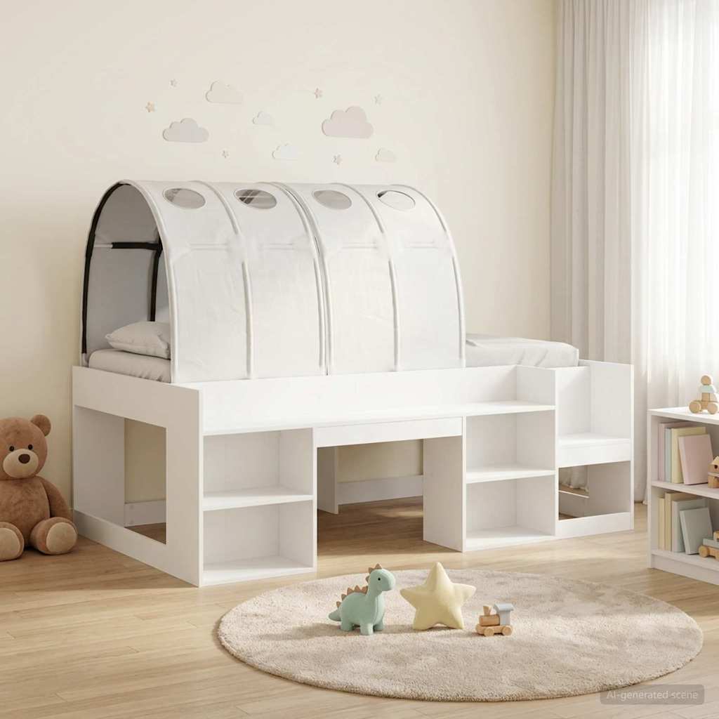3423611_1.jpg vidaXL Posteľový rám s tunelom 3 pcs Biela Konštruované drevo – Obrázok 1